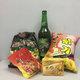 Local beer and snacks sold in North Korea department stores and sampled on tours.